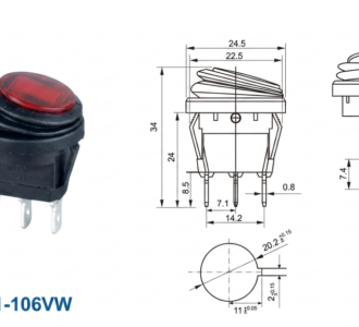 Công tắc bập bênh có đèn báo 3 chân 220VAC KCD1-106VW