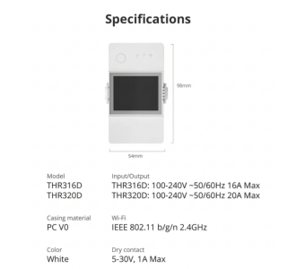 Bộ điều khiển nhiệt độ, độ ẩm thông minh (Wifi) SONOFF TH Elite THR320D (20A)